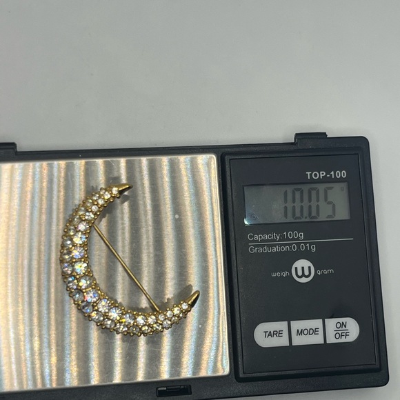 Swarovski gold tone clear rhinestone crescent moon brooch pin